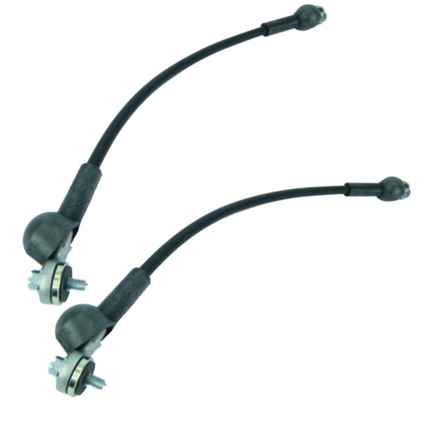 Direct Replacement Tailgate Cable Strap Support for Range Rover P38, image showing two black cables with mounting brackets and rubber supports