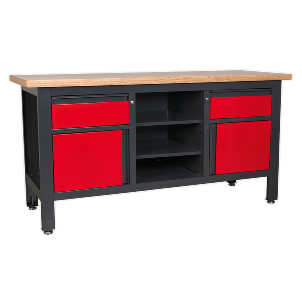 Workbench with 2 Drawers, 2 Cupboards & Open Storage