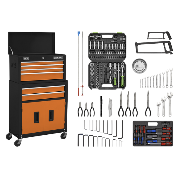 American PRO® Topchest & Rollcab Combination 6 Drawer with 170pc Tool Kit - Orange/Black