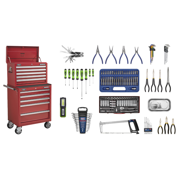 Superline PRO® Topchest & Rollcab Combination 10 Drawer with 148pc Tool Kit - Red