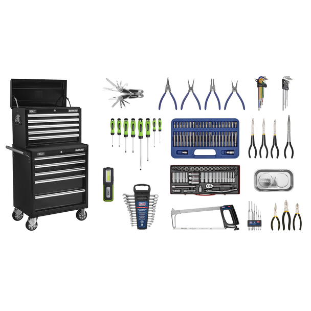 Superline PRO® Topchest & Rollcab Combination 10 Drawer with 148pc Tool Kit - Black