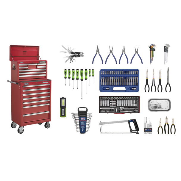 Superline PRO® Topchest & Rollcab Combination 15 Drawer with 148pc Tool Kit - Red
