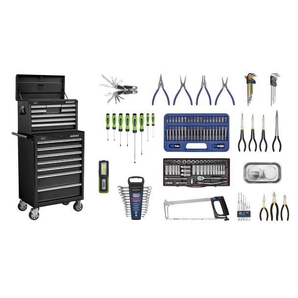 Superline PRO® Topchest & Rollcab Combination 15 Drawer with 148pc Tool Kit - Black