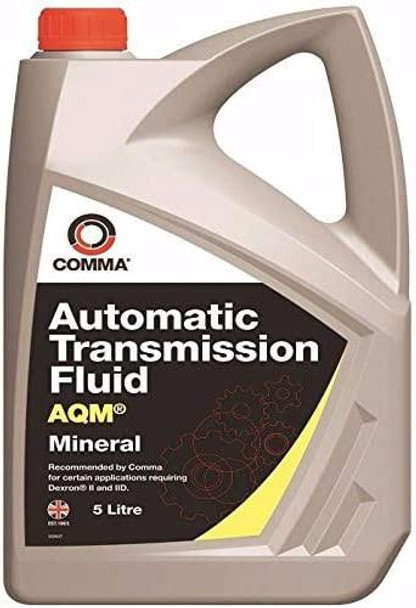 Comma Automatic Transmission Fluid Dexron II COMMA AQM, 5 liter bottle of mineral transmission fluid for automatic transmissions.