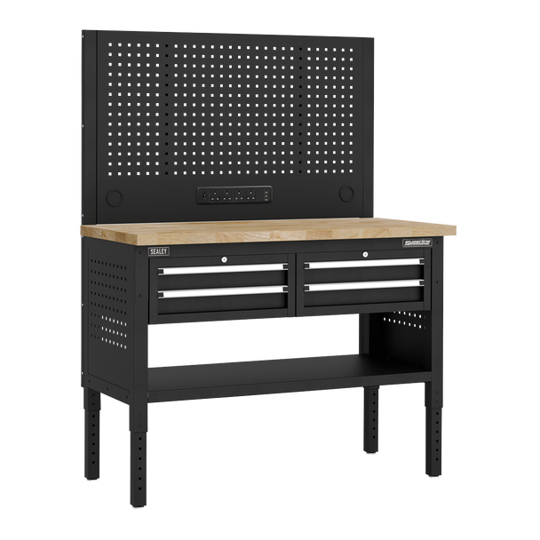 Superline PRO® Modular Workbench with 4 Drawers Wooden Worktop 1265mm
