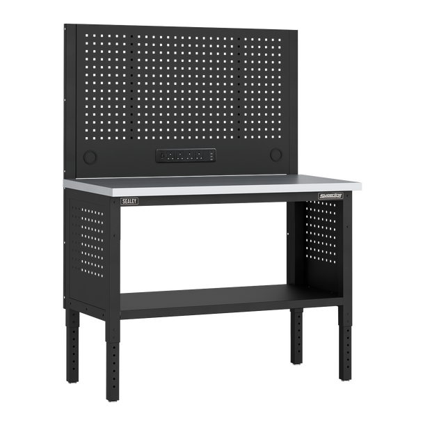 Superline PRO® Modular Workbench with Pegboard Back Panel Stainless Steel Worktop 1265mm