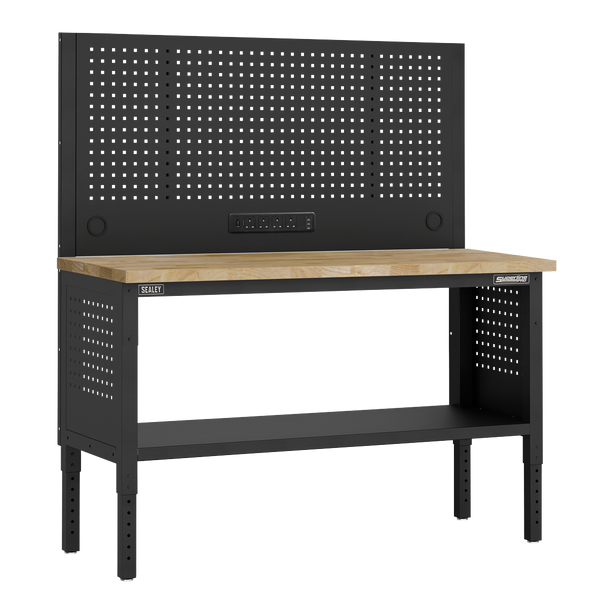 Superline PRO® Modular Workbench with Pegboard Back Panel Wooden Worktop 1525mm