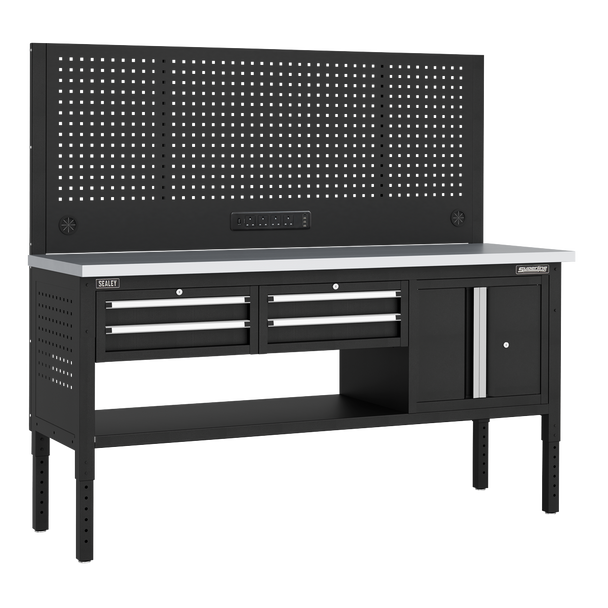 Superline PRO® Modular Workbench with 4 Drawers & Cupboard Stainless Steel Worktop 1830mm