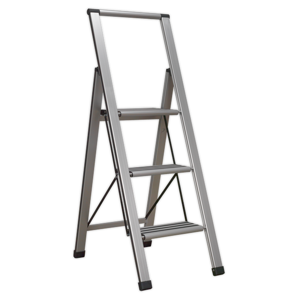 Aluminium Professional Fold-Flat Step Ladder 3-Step 150kg Capacity - EN 14183