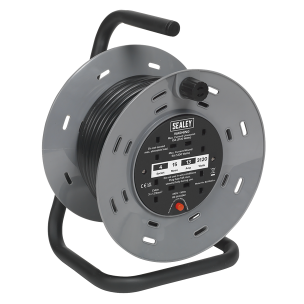 15m Cable Reel with Thermal Trip 4 x 230V