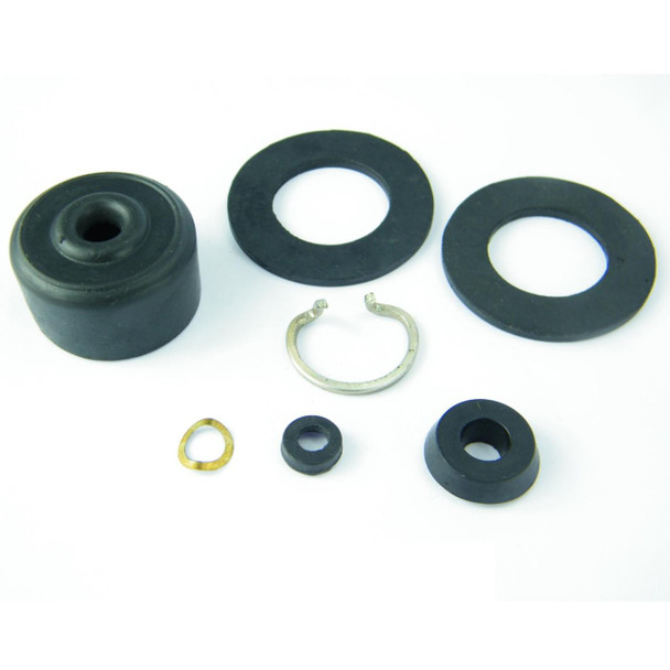 Direct Replacement Clutch & Brake Master Cylinder Repair Kit for Defender, automotive brake and clutch components including rubber bushings, washers, and metal clips on a white background.