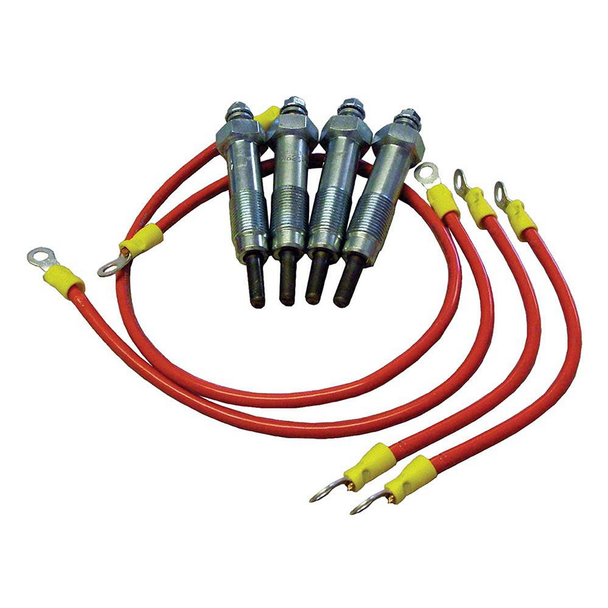 Britpart Glow Plug Conversion Kit for Series 2, 2A, 3 Diesel Engines, includes four glow plugs with red ignition wires and yellow connectors.