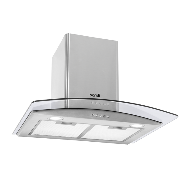 Baridi Curved Glass Cooker Hood with Carbon Filters & LED Lights 60cm - Stainless Steel