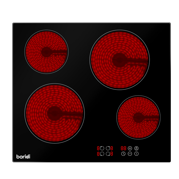 Baridi Integrated Ceramic Hob with 4 Cooking Zones 60cm - Black Glass
