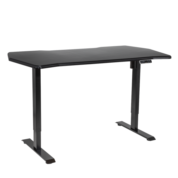 Dellonda Carbon Fibre Effect Electric Height Adjustable Standing Desk with Memory, Quiet, 1400 x 700mm