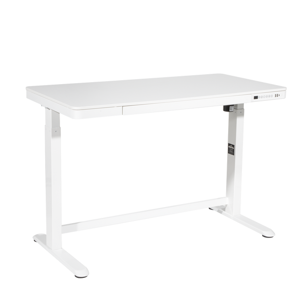 Dellonda Single Motor Ultra-Quiet Electric Desk with Control Panel, USB Port & Drawer - White Desktop