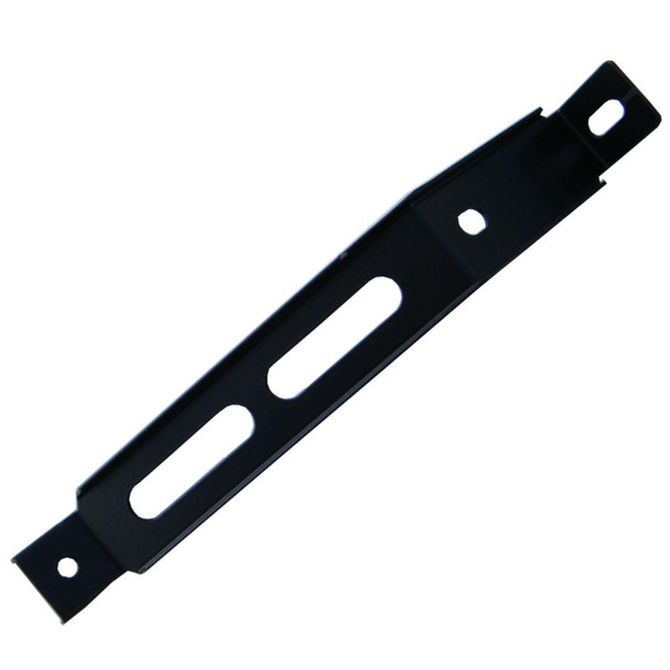 Direct Replacement Mud Flap Bracket Stay Rear Right Hand for Discovery 2, black metal car part with mounting holes for vehicle attachment.