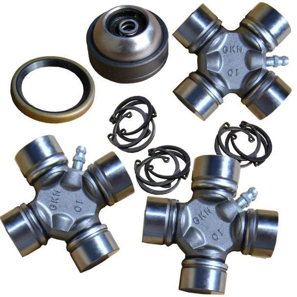 Front propshaft repair kit components for Discovery 2 including universal joints and centering bearing