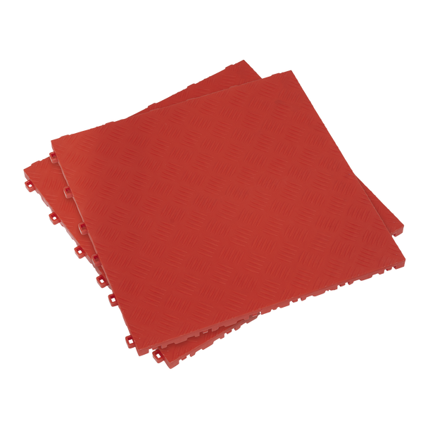 Polypropylene Floor Tile 400 x 400mm, Red Treadplate - Pack of 9