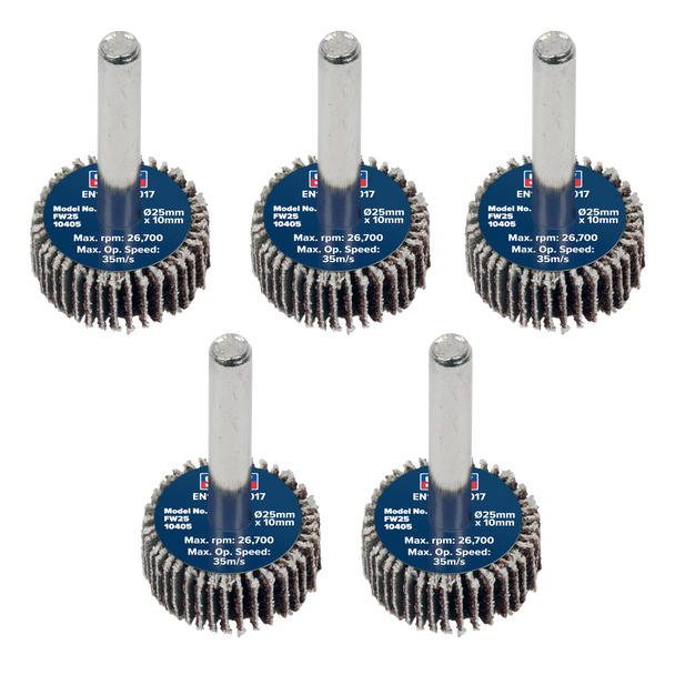 25 x 10mm Abrasive Flap Wheel with 6mm Shaft 40Grit - Pack of 5