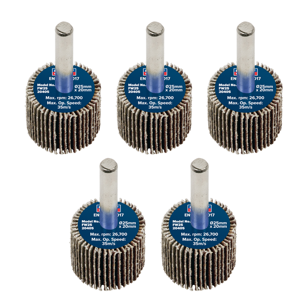 25 x 20mm Abrasive Flap Wheel with 6mm Shaft 40Grit - Pack of 5