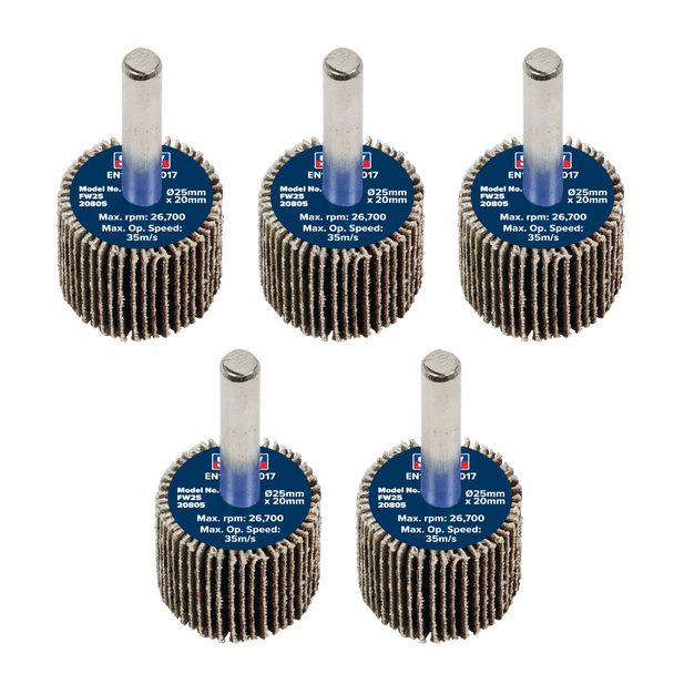 25 x 20mm Abrasive Flap Wheel with 6mm Shaft 80Grit - Pack of 5