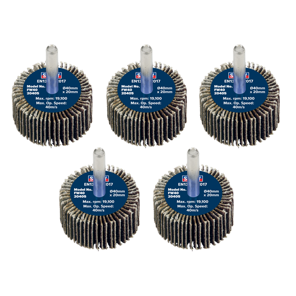 40 x 20mm Abrasive Flap Wheel with 6mm Shaft 40Grit - Pack of 5