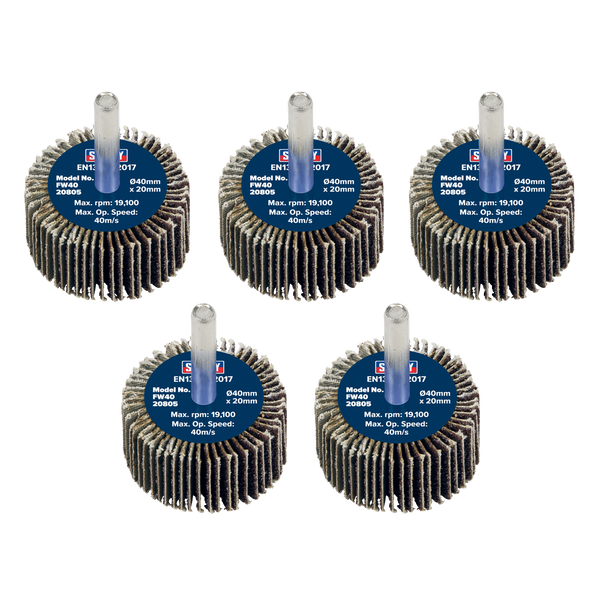 40 x 20mm Abrasive Flap Wheel with 6mm Shaft 80Grit - Pack of 5