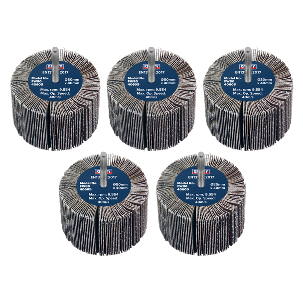 80 x 40mm Abrasive Flap Wheel with 6mm Shaft 60Grit - Pack of 5