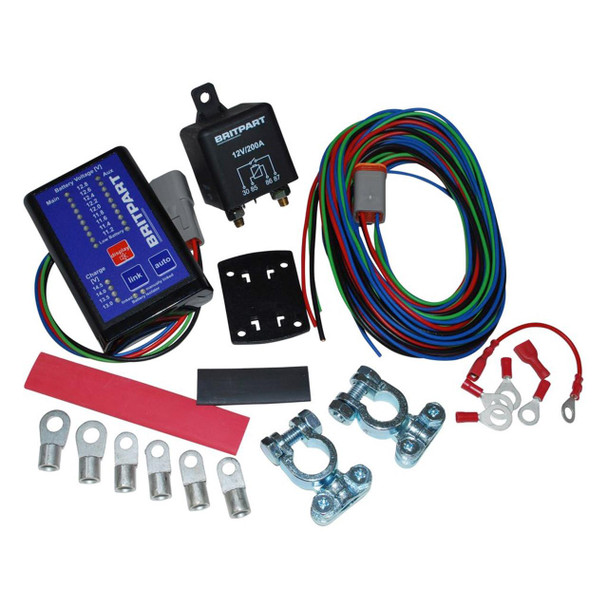 Britpart Microprocessor Controlled Dual Battery Management System, automotive electrical management system with display and wiring harness.