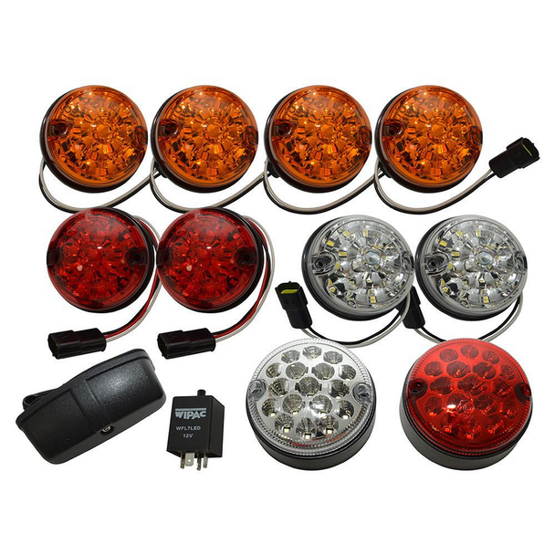 WIPAC / BRITPART Deluxe Coloured LED Lamp Upgrade Kit - DA1292 for Defender, including orange, red, white, and red clear LED lights with wiring and relay