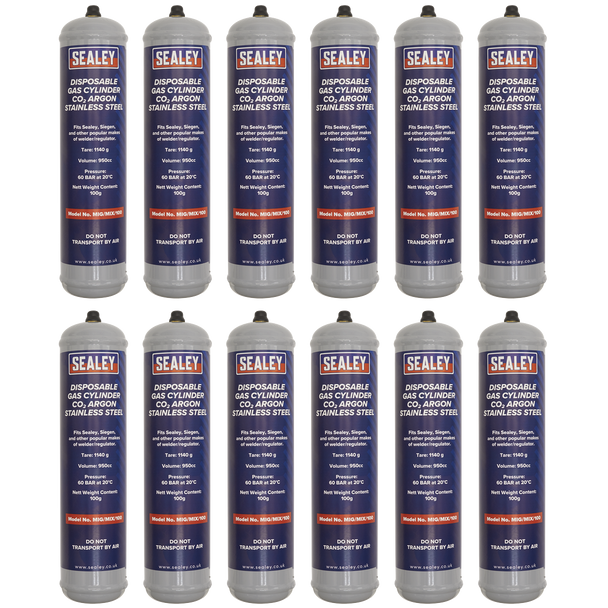 Disposable Carbon Dioxide/Argon Gas Cylinder 100g - Box of 12