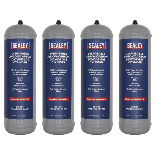 Disposable Argon/Carbon Dioxide Gas Cylinder 430g, 2.2L - Pack of 4