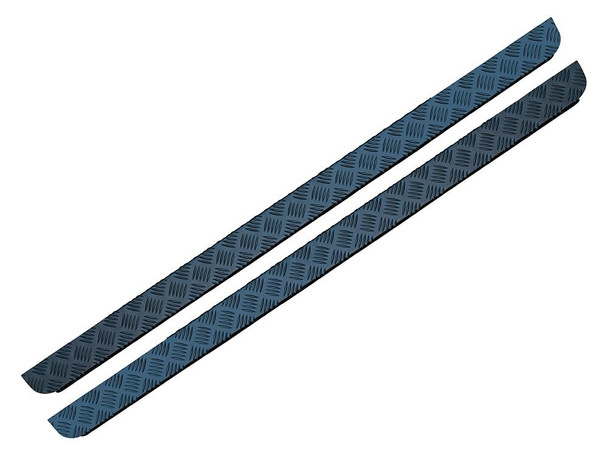 Britpart Chequer Plate Sill Protectors Black Aluminium for Defender 90, image of black aluminium chequer plate sill protectors with textured diamond pattern design.