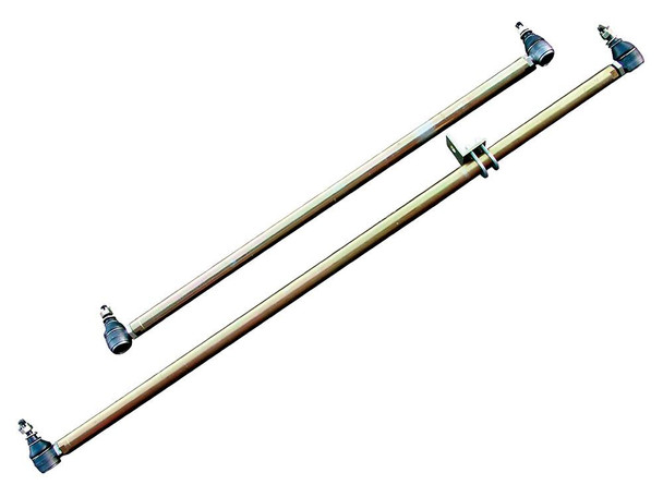 Britpart Heavy-Duty Solid Steel Drag and Track Rod Steering Arms for Discovery 1, durable steel steering arms with black ball joints for off-road vehicle suspension and steering.
