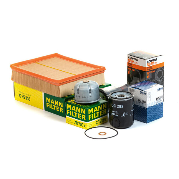 Product OEM Parts Premium Engine Service Filter Kit | OEM - DA6004P, includes various filters and parts for Defender Td5 engine maintenance.
