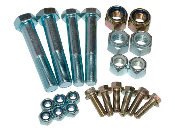 Britpart Rear Suspension Bolt Kit Up to 2000 for Defender, vehicle suspension bolt and nut set with bolts, lock nuts, and washers for classic Land Rover Defender.