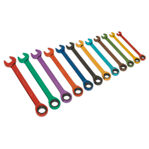 Siegen Multi-Coloured Combination Ratchet Spanner Set 12pc