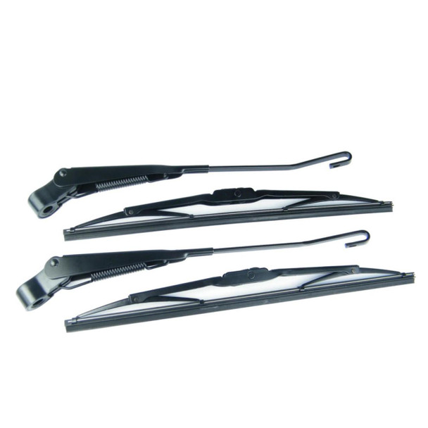 Direct Replacement Windscreen Wiper Arm & Blade Set 2002 Onwards for Defender, black wiper arms and blades