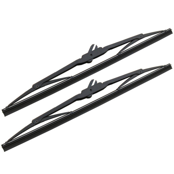Product: Direct Replacement Windscreen Wiper Blade x2 for Defender, image showing two black windshield wiper blades for Defender vehicle.