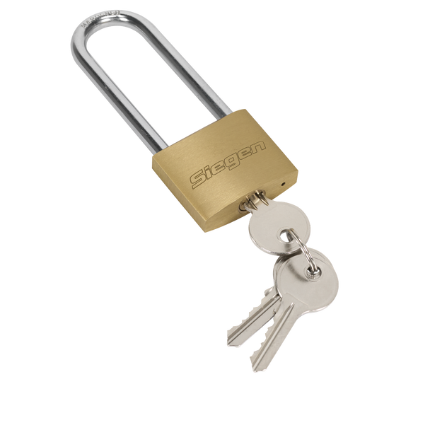 Siegen Brass Body Padlock with Brass Cylinder Long Shackle 40mm