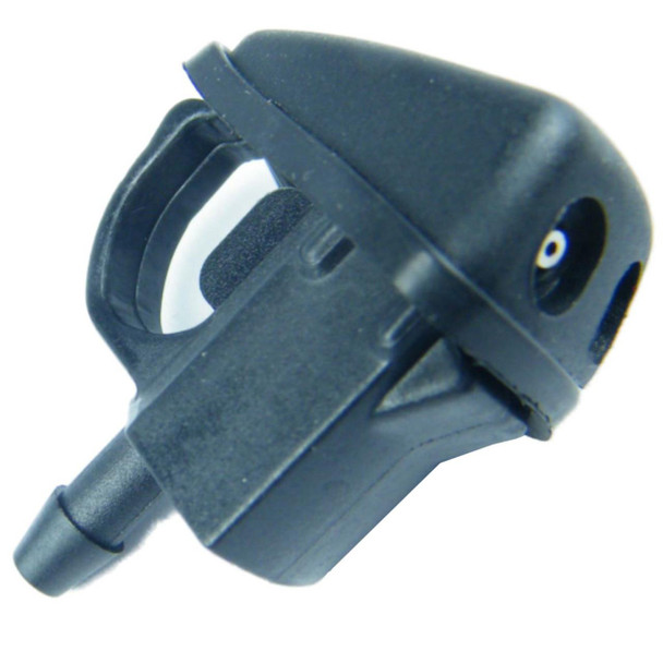 Direct Replacement Windscreen Washer Twin Jet for Discovery 2, black plastic vehicle windshield washer nozzle with twin spray jets for cleaning the windshield.