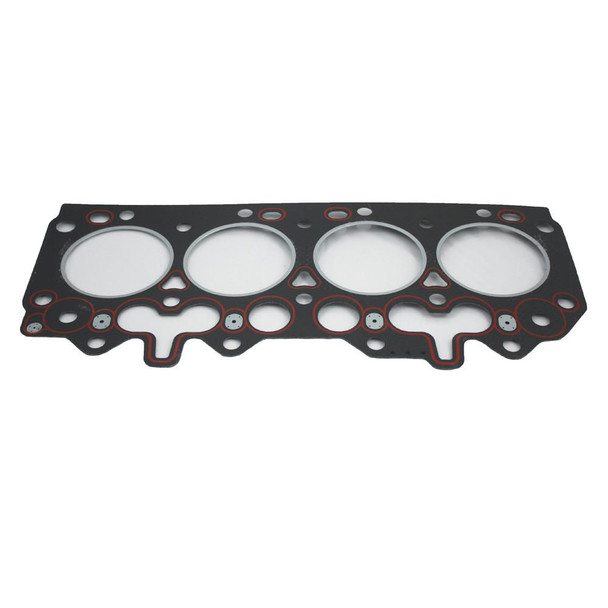 ELRING Cylinder Head Gasket 3 Hole 1.50MM Thickness for Defender 200/300 Tdi, close-up of a black gasket with four large circular openings and multiple smaller holes for engine sealing.