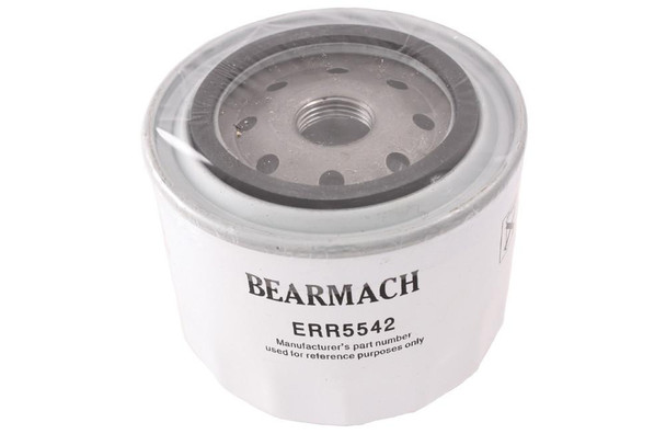 Direct Replacement Engine Oil Filter 2.0 L Series Diesel for Freelander 1, white cylindrical oil filter with metal top and BEARMACH branding. Direct Replacement Engine Oil Filter 2.0 L Series Diesel for Freelander 1, white cylindrical oil filter with metal top and BEARMACH branding.