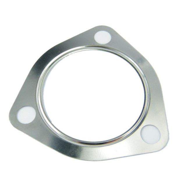 Direct Replacement Exhaust Downpipe Gasket for Defender Discovery 1 300TDi Rear P38 V8, a metallic gasket with circular shape and three bolt holes for sealing exhaust connections in vehicles.