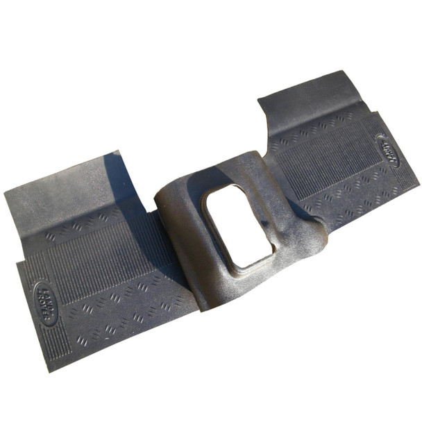 Genuine Land Rover Front Right Hand Drive Footwell Rubber Insulation for Defender, black rubber mat with textured surface and reinforced central handle area.