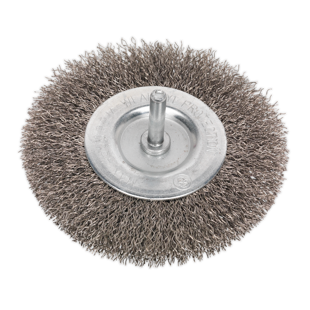 100mm Crimped Flat Wire Brush with 6mm Shaft - SFBS100