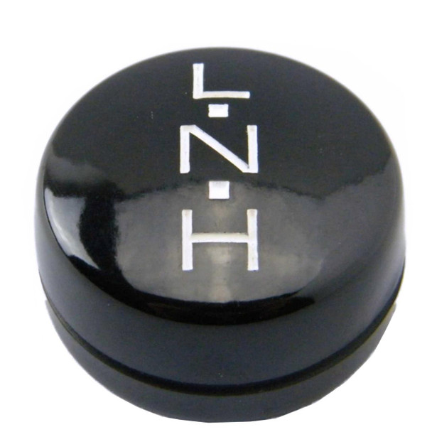 Direct Replacement Hi-Low Gear Knob for Range Rover Classic, close-up of the black gear shift knob with white lettering indicating gear positions.