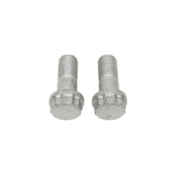 Direct Replacement Front Brake Caliper Bolt x2 for Discovery 2, image of two metallic brake caliper bolts with threaded ends and locking heads on a white background.