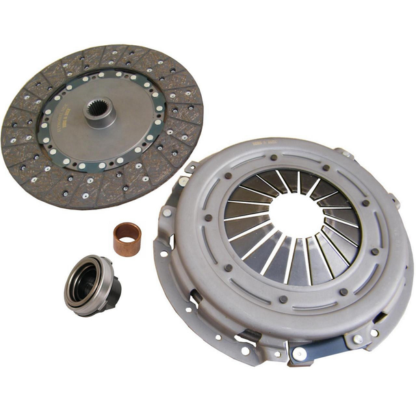Borg & Beck Clutch Kit 4 Piece BORG & BECK for Discovery 2 & Defender Td5, image showing clutch pressure plate, clutch disc, release bearing, and release bearing sleeve.